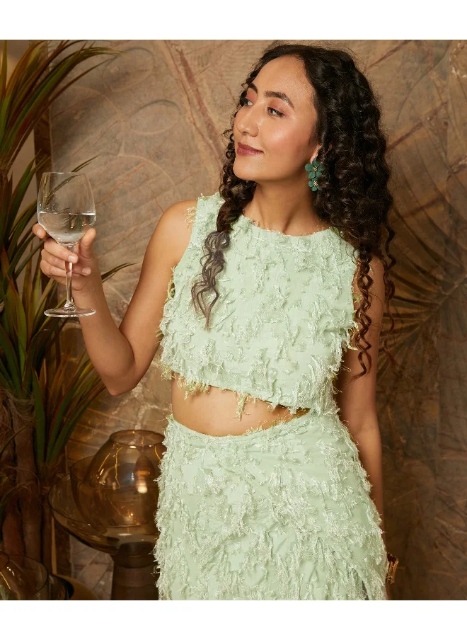 QISSA Women's Sage Green Tassel Co-Ord Set