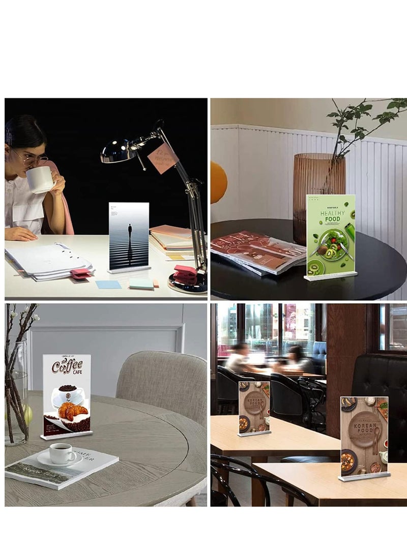 Acrylic Sign Holder A6 10 Packs Double Sided Acrylic Clear T Shape Table Top Display Stand Portrait Style Menu Ad Frame Clear Picture Frame for Restaurants Store Promotions Photo Frames Office - Image 4