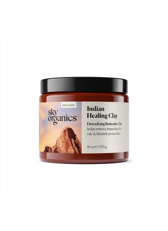 Sky Organics Indian Healing Clay with Detoxifying Bentonite Clay for Face, 100% Pure to Detoxify, Purify & Cleanse, 16 Oz.  - Image 1