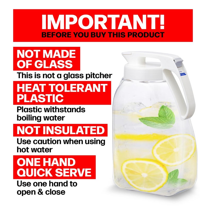 Lustroware QuickServe Large Airtight Pitcher - 3L (101oz), Heat Resistant, BPA-Free SAN Plastic, One Touch Open & Close, Space-Saving, Made in Japan - White - Image 2