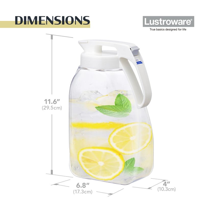 Lustroware QuickServe Large Airtight Pitcher - 3L (101oz), Heat Resistant, BPA-Free SAN Plastic, One Touch Open & Close, Space-Saving, Made in Japan - White - Image 3