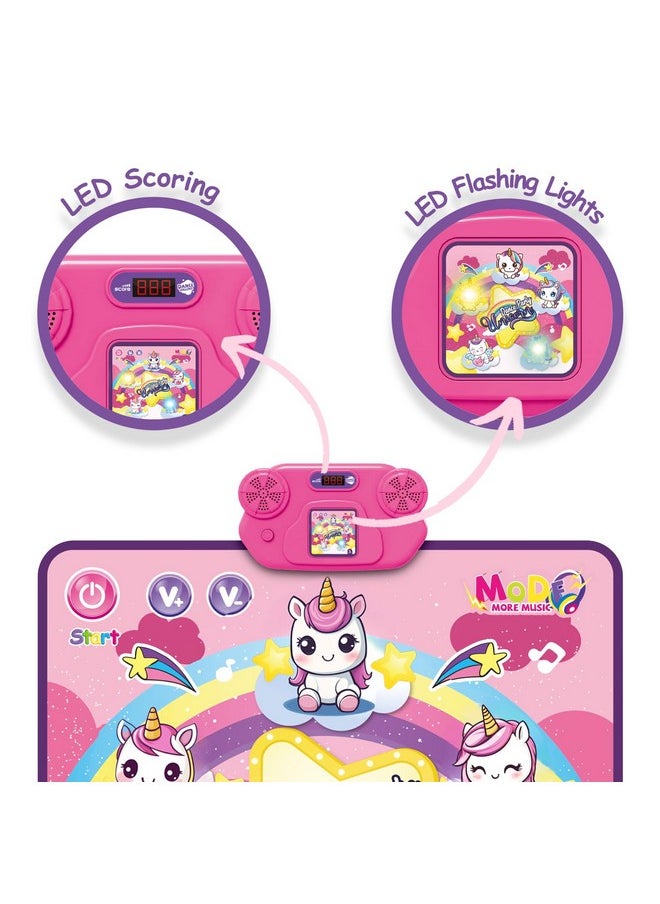 Atlasonix Dance Mat For Girls - Light Up Unicorn Pad With Led Lights, Adjustable Volume, Built-In Music - Christmas & Birthday Gifts For Kids - Fun Dancing Challenge Playmat For Kids 4-8 And 8-12  - Image 4