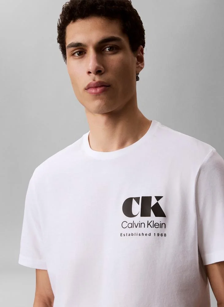 Calvin Klein Jeans Bright White Logo Graphic Crew Neck T-Shirt for Men | Best Price UAE
