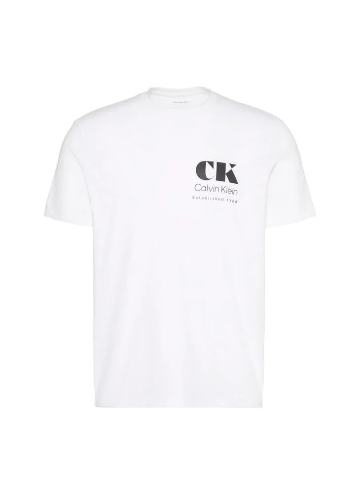 Calvin Klein Jeans Bright White Logo Graphic Crew Neck T-Shirt for Men | Best Price UAE