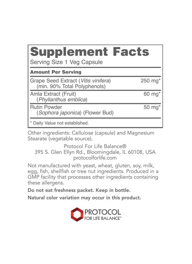 Protocol For Life Balance Protocol Grape Seed Opc 250Mg Oxidative Stress Quencher Cardiovascular Support 90 Veg Caps  - Image 3