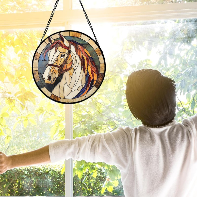 DASTOLL Stained Glass Window Hanging, Animal Horse Colored Mane Sun Catchers Glass Panel Cool Suncatcher Decor for Birthday for Women, Men, Wife, Aunt, and Mom 7.8 in - Image 2