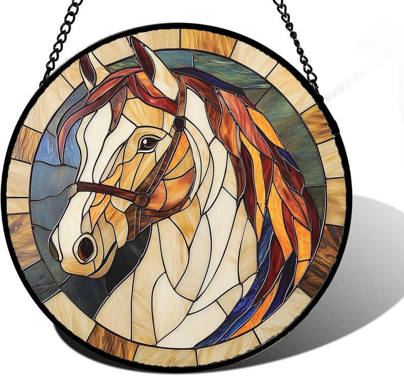 DASTOLL Stained Glass Window Hanging, Animal Horse Colored Mane Sun Catchers Glass Panel Cool Suncatcher Decor for Birthday for Women, Men, Wife, Aunt, and Mom 7.8 in - Image 1