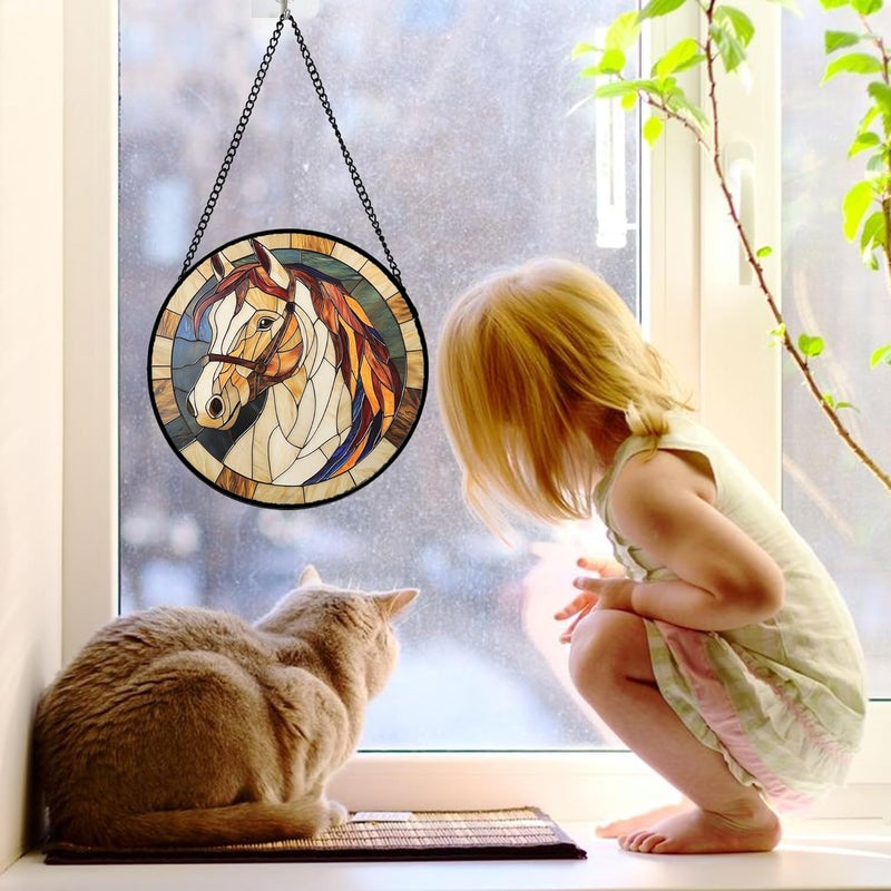 DASTOLL Stained Glass Window Hanging, Animal Horse Colored Mane Sun Catchers Glass Panel Cool Suncatcher Decor for Birthday for Women, Men, Wife, Aunt, and Mom 7.8 in - Image 3