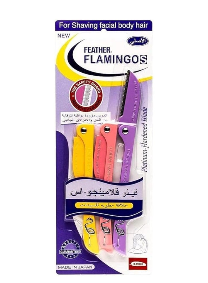 Feather Flamingos Flamingo Feather Flamingo Original Women's Razors for Facial and Body Hair Removal 3 Blades Yellow/Pink/Purple Skin Safe - Image 1