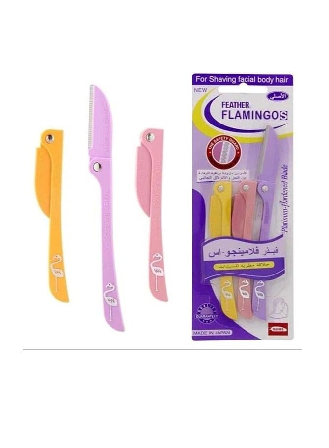 Feather Flamingos Flamingo Feather Flamingo Original Women's Razors for Facial and Body Hair Removal 3 Blades Yellow/Pink/Purple Skin Safe - Image 2