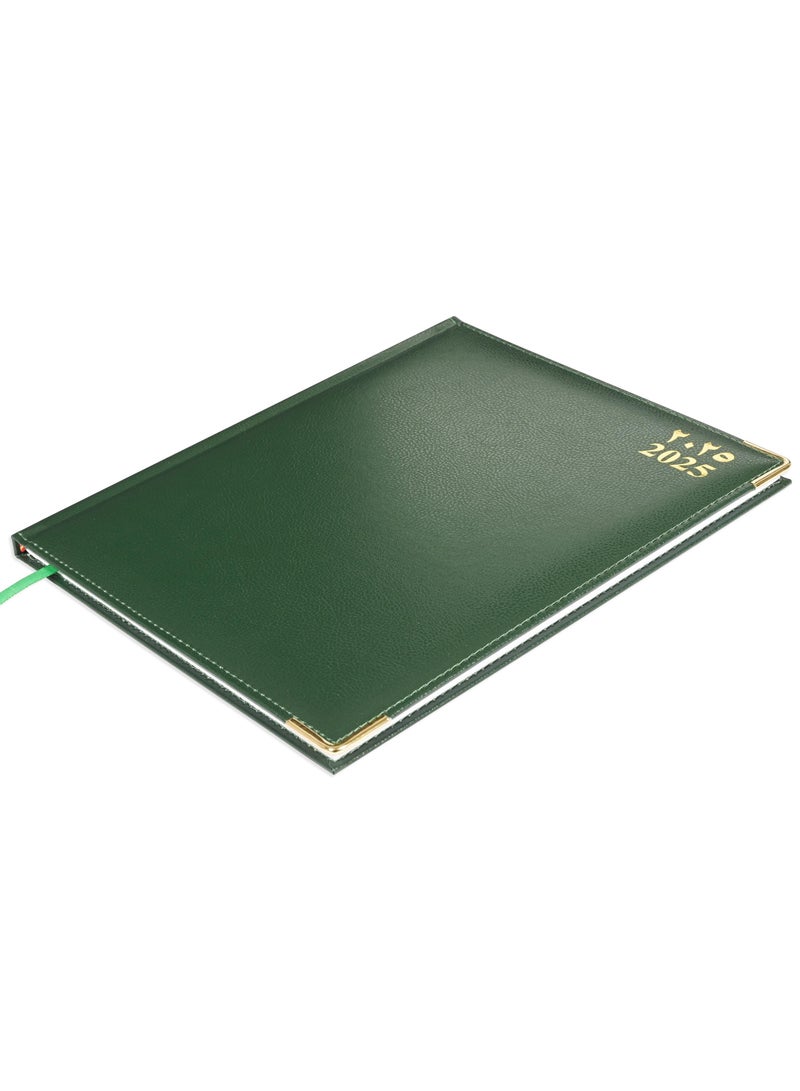 FIS FIS 2025 Executive Diary  Arabic/English/French Vinyl Padded Sewn Cover (1-Week at a Glance) Green - FSDI35AE25GR  - Image 1