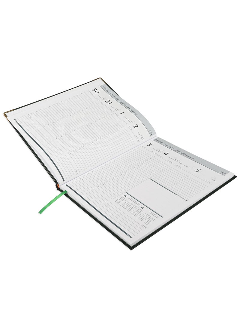 FIS FIS 2025 Executive Diary  Arabic/English/French Vinyl Padded Sewn Cover (1-Week at a Glance) Green - FSDI35AE25GR  - Image 2