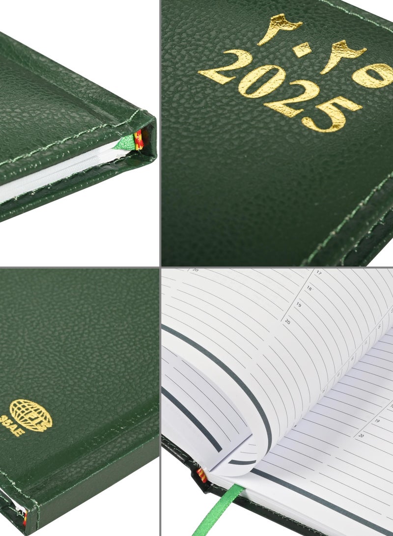 FIS FIS 2025 Executive Diary  Arabic/English/French Vinyl Padded Sewn Cover (1-Week at a Glance) Green - FSDI35AE25GR  - Image 3