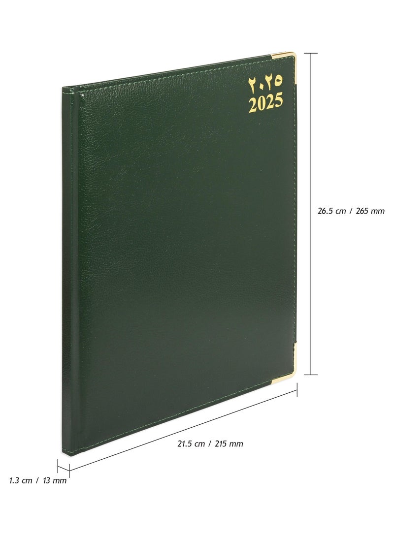 FIS FIS 2025 Executive Diary  Arabic/English/French Vinyl Padded Sewn Cover (1-Week at a Glance) Green - FSDI35AE25GR  - Image 4