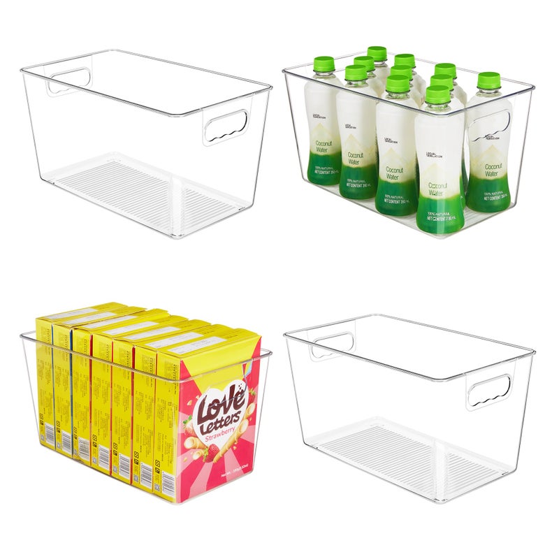 YIHONG Clear Plastic Storage Bins, 4 Pack Pantry Organizer Bins with Handle for Kitchen, Freezer,Cabinet,Closet Organization and Storage(XL) - Image 2