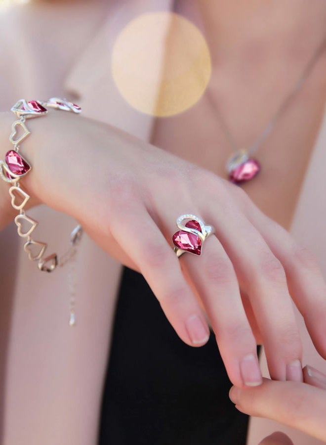 Leafael Infinity Love Women's Adjustable Heart Ring Hot Pink October Birthstone Jewelry Gifts for Women, Silver-tone, Open End, Size 6.5-8 - Image 3