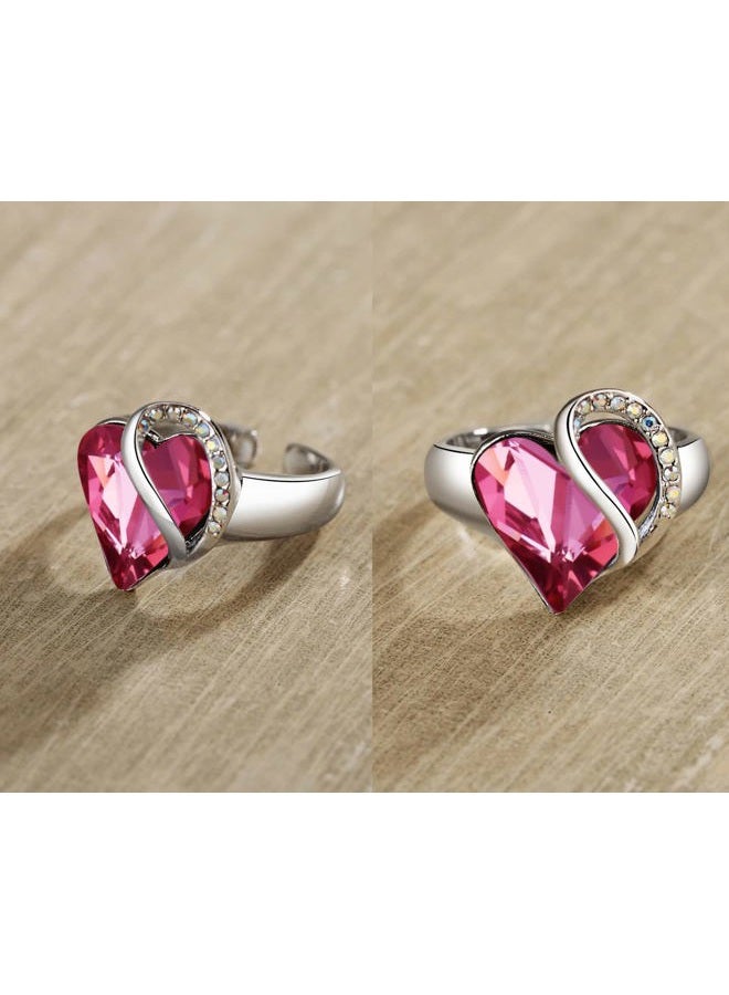 Leafael Infinity Love Women's Adjustable Heart Ring Hot Pink October Birthstone Jewelry Gifts for Women, Silver-tone, Open End, Size 6.5-8 - Image 2
