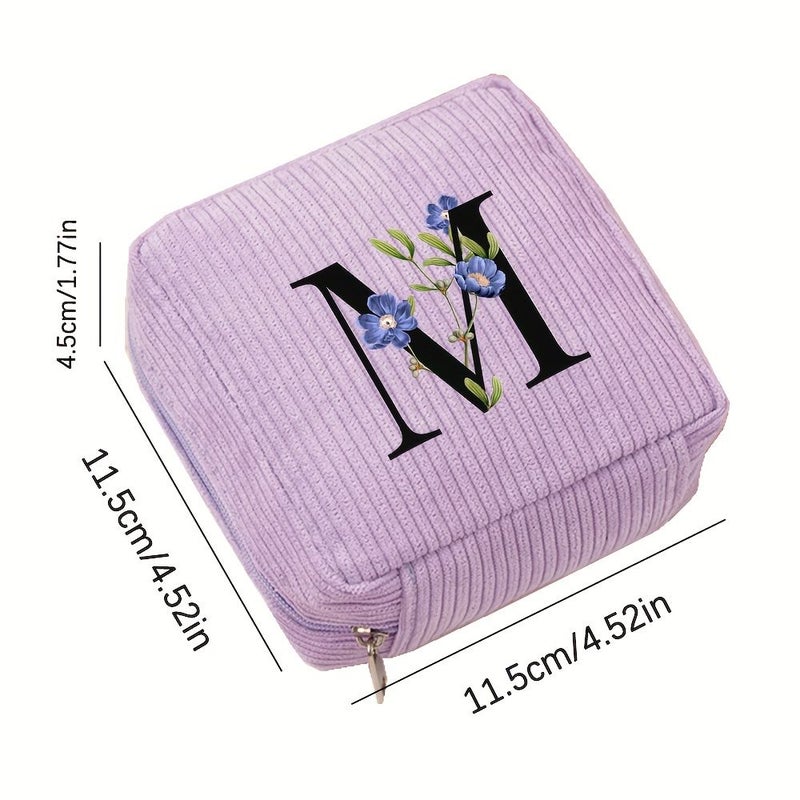 1pc Yellow Corduroy Letter Print Women Toiletry Bag Portable Travel Makeup Compact Organizer For Business Trips And Cosmetic Storage - Image 4