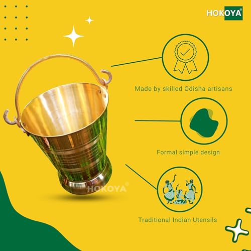 HOKOYA Brass Bucket for Puja 5 Litre Water Capacity | Available in 3 Sizes | Pital Bucket for Puja or Storing Water Or Serving Food Capacity: 5 litres - Image 5