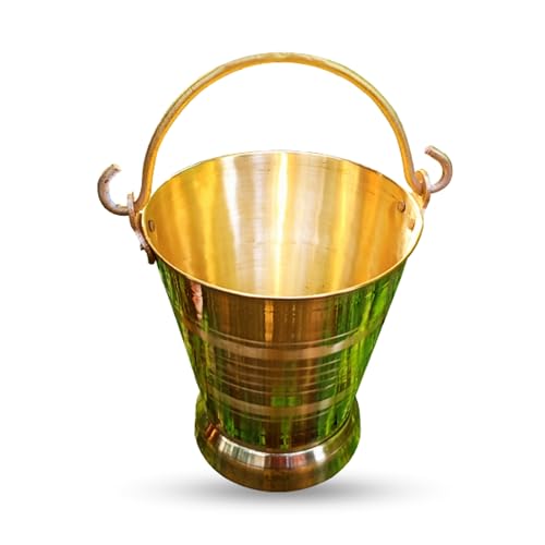 HOKOYA Brass Bucket for Puja 5 Litre Water Capacity | Available in 3 Sizes | Pital Bucket for Puja or Storing Water Or Serving Food Capacity: 5 litres - Image 1