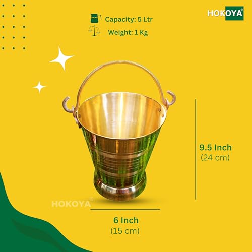 HOKOYA Brass Bucket for Puja 5 Litre Water Capacity | Available in 3 Sizes | Pital Bucket for Puja or Storing Water Or Serving Food Capacity: 5 litres - Image 3