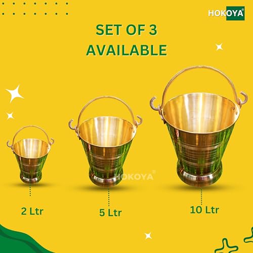 HOKOYA Brass Bucket for Puja 5 Litre Water Capacity | Available in 3 Sizes | Pital Bucket for Puja or Storing Water Or Serving Food Capacity: 5 litres - Image 4