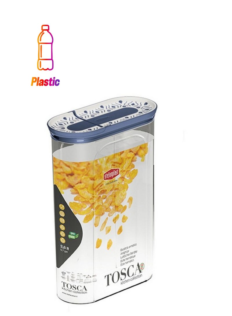 Stefanplast Tosca Plastic Cereal Jar with Airtight Lid Clear and Blue 2.8 L 55031 - Image 1