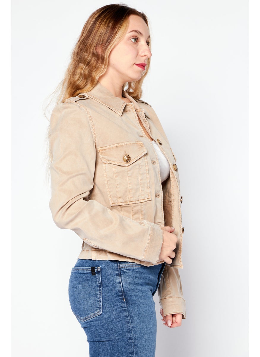 Women Plain Jacket Shirt, Beige - pzsku/Z47E1687A570B50152108Z/45/_/1737642400/3d261a3e-b347-4741-9c7f-c8058740379d