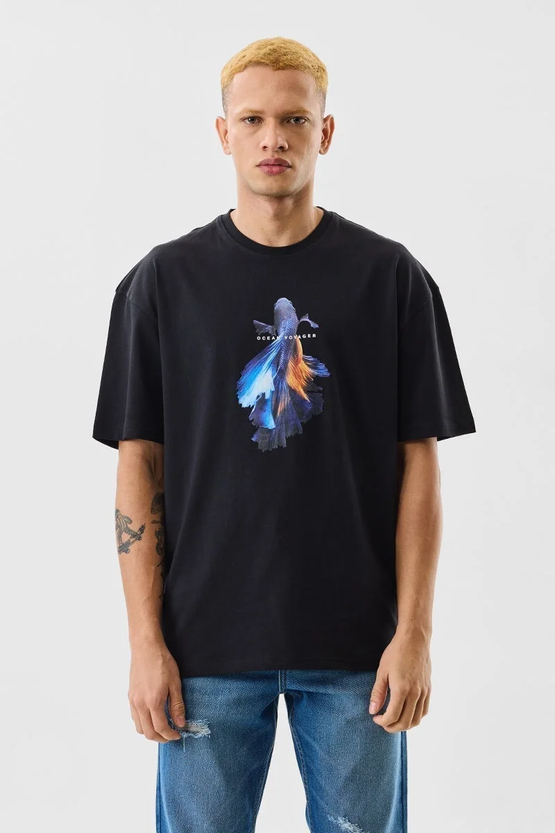 سنيتش تيشيرت فويجر قطن % بقصة واسعة