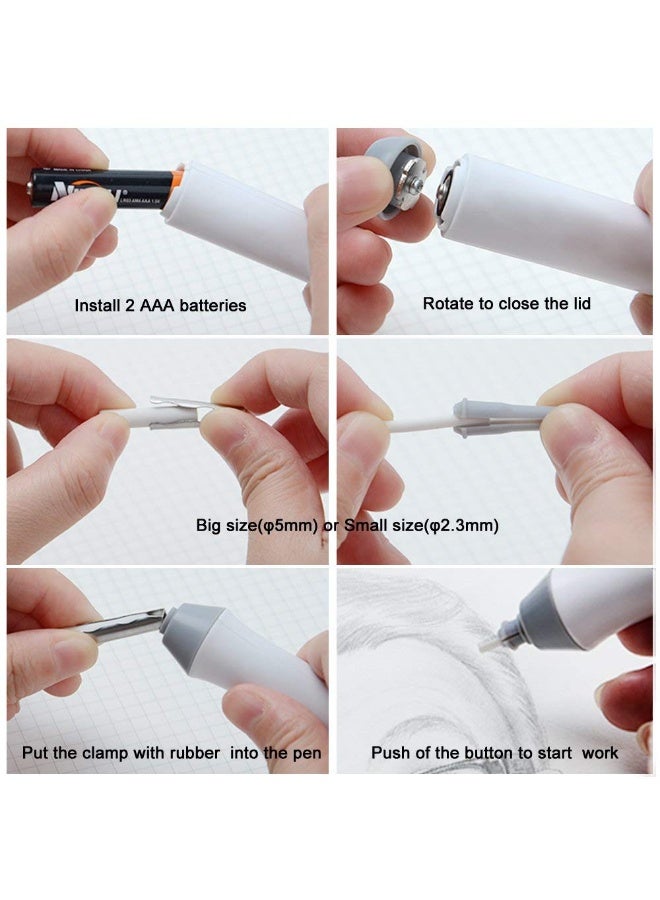 Keep Smiling Electric Eraser Kit with 2 Eraser Sizes (2.3mm & 5mm) and Refills – Battery Operated Precision Eraser for Artists, Sketching, and Drafting (Grey/Yellow) - Image 2