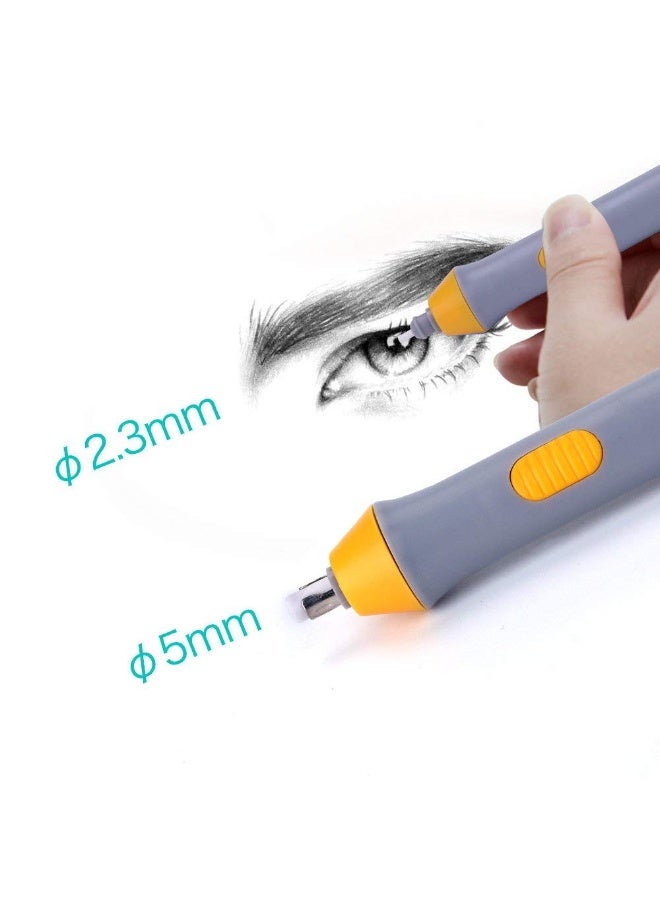 Keep Smiling Electric Eraser Kit with 2 Eraser Sizes (2.3mm & 5mm) and Refills – Battery Operated Precision Eraser for Artists, Sketching, and Drafting (Grey/Yellow) - Image 3
