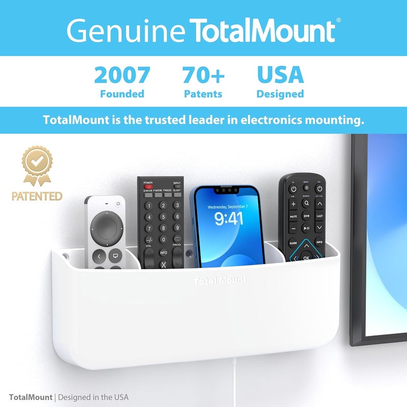 TotalMount Hole-Free Remote Holder – Eliminates The Need to Drill Holes in Your Wall (Premium White Remote Control Holder for 5 or 6 Remotes) - Image 5