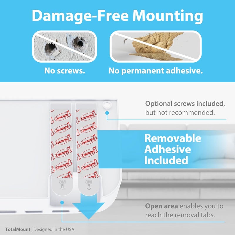 TotalMount Hole-Free Remote Holder – Eliminates The Need to Drill Holes in Your Wall (Premium White Remote Control Holder for 5 or 6 Remotes) - Image 4