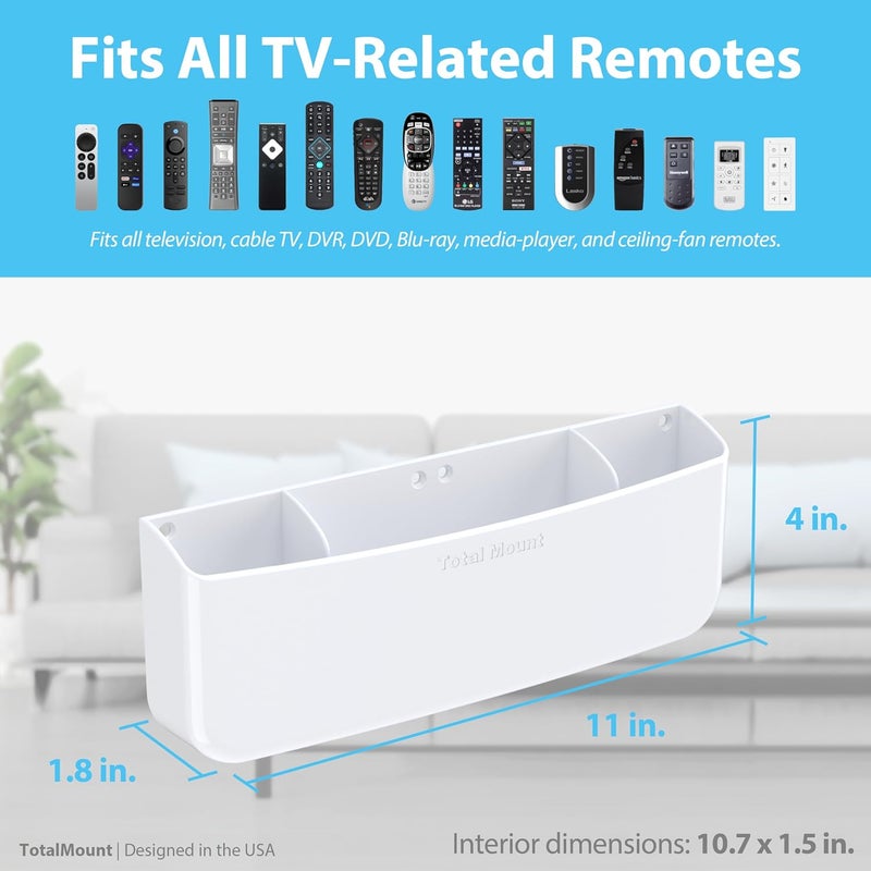 TotalMount Hole-Free Remote Holder – Eliminates The Need to Drill Holes in Your Wall (Premium White Remote Control Holder for 5 or 6 Remotes) - Image 3