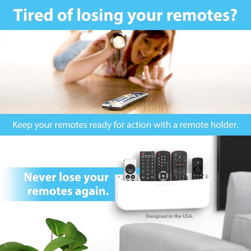 TotalMount Hole-Free Remote Holder – Eliminates The Need to Drill Holes in Your Wall (Premium White Remote Control Holder for 5 or 6 Remotes) - Image 2