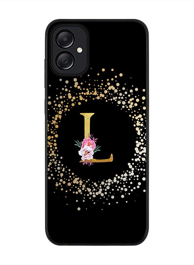 Stylizedd Rugged Black edge case for Samsung Galaxy A05, Slim fit Thin Cover- Custom Monogram Initial Letter Floral Pattern Alphabet- L (Black) - Image 1