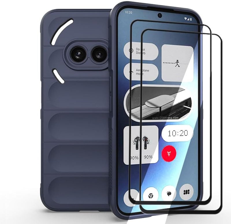 Nothing Phone 2a Case with Tempered Glass Screen Protector - Silicone Cover in Blue - Image 1