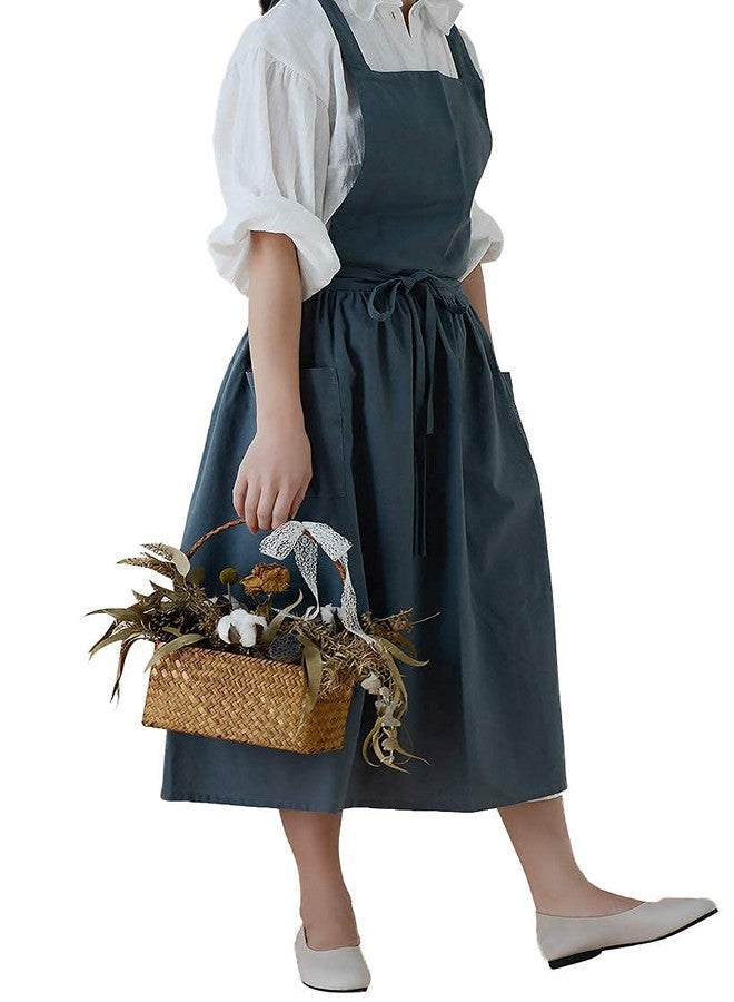 losofar Cotton Pleated Apron Retro Waterdrop Proof Garden Cleaning Pinafore Dress (green, 103cmx86cm) - Image 1