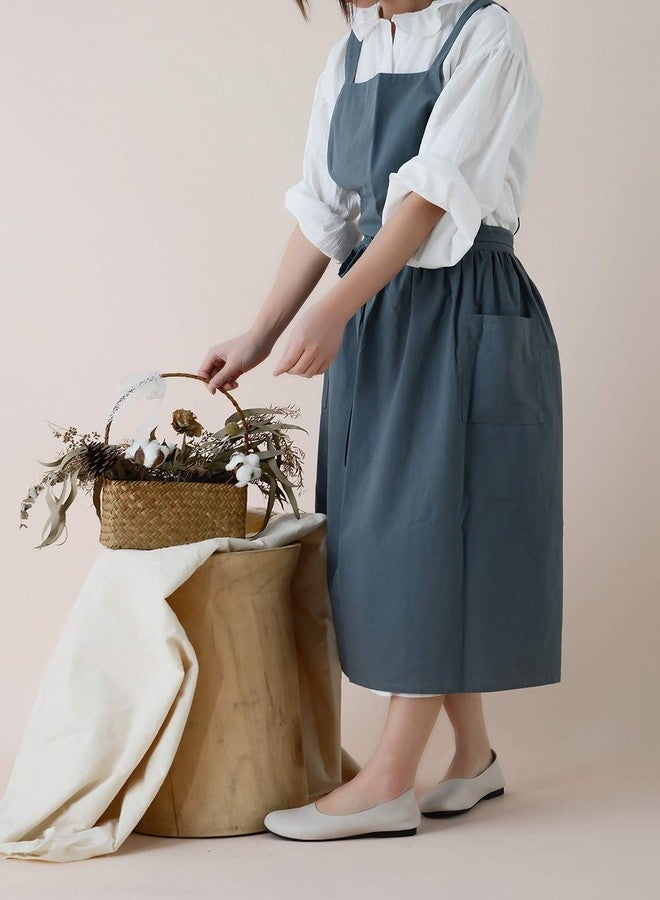 losofar Cotton Pleated Apron Retro Waterdrop Proof Garden Cleaning Pinafore Dress (green, 103cmx86cm) - Image 2