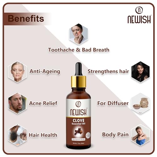 Newish Clove Oil 100% Pure & Natural, Undiluted, Best use Clove oil for Teeth Pain, Skin, Hair, Pimples, Acne, T Zone & Underarm - High Potency Premium Essential Clove Oil 30 ml - Image 4