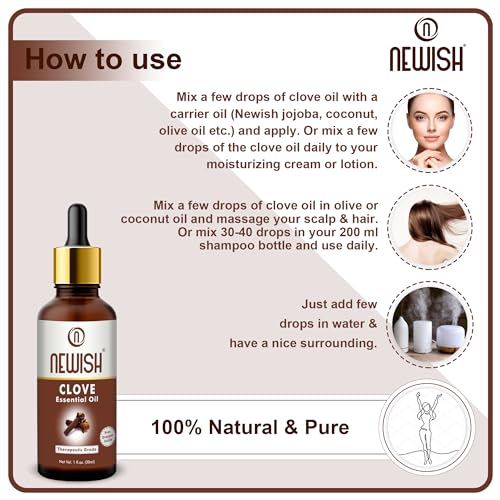 Newish Clove Oil 100% Pure & Natural, Undiluted, Best use Clove oil for Teeth Pain, Skin, Hair, Pimples, Acne, T Zone & Underarm - High Potency Premium Essential Clove Oil 30 ml - Image 3
