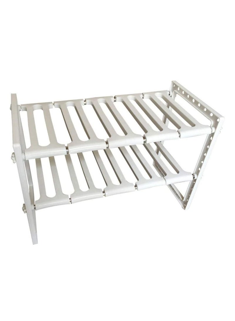 بلومنغ تايم رف أطباق للمطبخ قابل للتعديل من طبقتين أسفل الرف ، حامل أرفف منظم للتخزين ، أبيض - Image 4