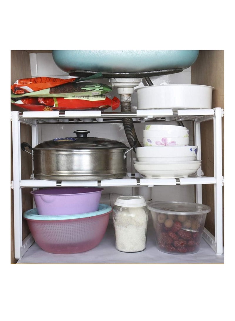 بلومنغ تايم رف أطباق للمطبخ قابل للتعديل من طبقتين أسفل الرف ، حامل أرفف منظم للتخزين ، أبيض - Image 1