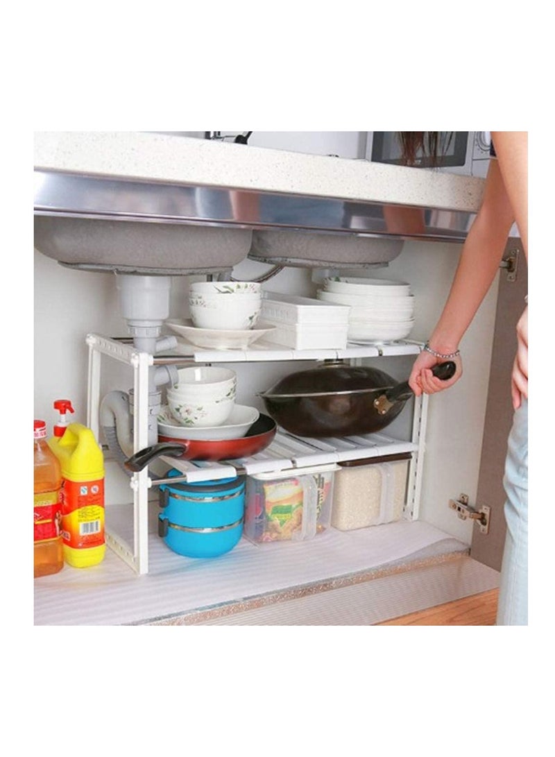 بلومنغ تايم رف أطباق للمطبخ قابل للتعديل من طبقتين أسفل الرف ، حامل أرفف منظم للتخزين ، أبيض - Image 2