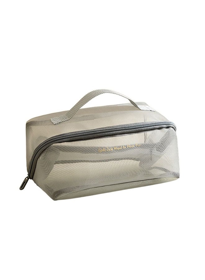 O Ozone Portable Mesh Cosmetic Bag Transparent Simple Toiletry Bag for Makeup Storage And Travel Organizer Makeup Bag Storage Pouch with Handle- Grey  - Image 1