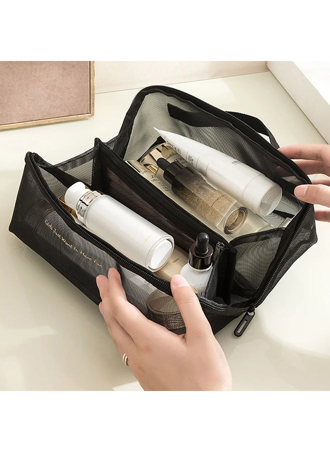 O Ozone Portable Mesh Cosmetic Bag Transparent Simple Toiletry Bag for Makeup Storage And Travel Organizer Makeup Bag Storage Pouch with Handle- Grey  - Image 5