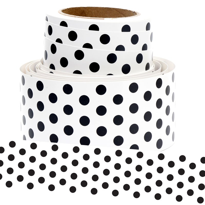 Youngever 52.5 ft Bulletin Board Borders Confetti Border for Classroom Decoration (White Polka Dot Design) - Image 1