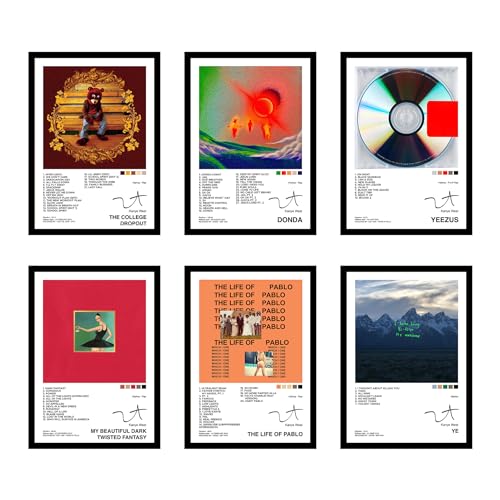 CodersParadise Wood Kanye West Wall Poster Frames - Pack Of 6 | 8 X 12Cm (A4 Size) | Framed Posters For Living Room, Bedroom, Home And Office - Image 1