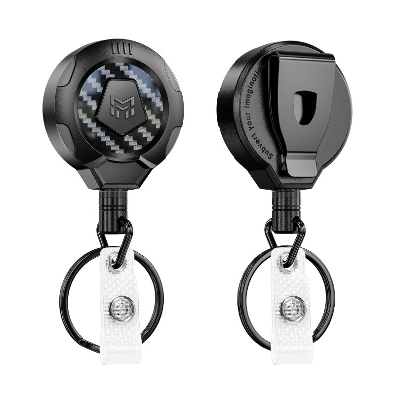MNGARISTA Upgraded Heavy Duty Retractable Keychain with Belt Clip, 10 OZ Retraction, 31.5" Stainless Steel Cord Key Chain, 3K Carbon Fiber ID Badge Reel Holder with Badge Strap and Key Ring, 2 Pack - Image 1