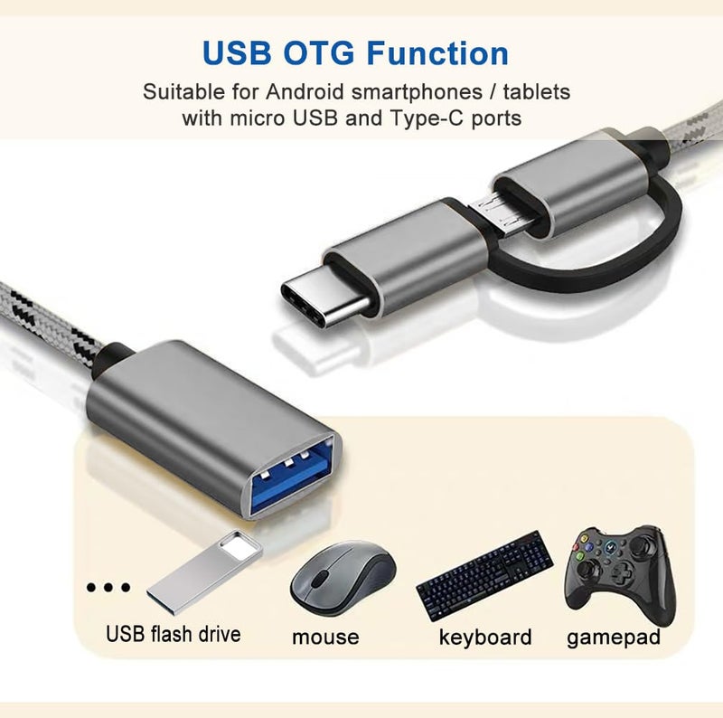 Sooiiyu 2-in-1 USB C/Micro USB to USB Adapter, USB to USB C OTG Adapter Cable Compatible with Samsung Galaxy S21 S22 S23 Note 20/10 A53, Google Pixel and More Android Devices, Gray - Image 4